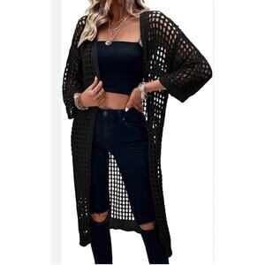 Womens Italian Crochet black kimono/ Cardigans size large Goth email whimsy ￼￼